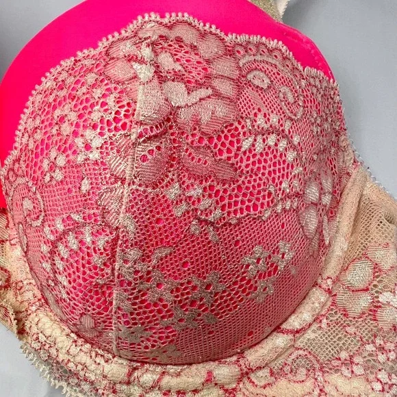 Victoria Secret Padded Lace Demi Bra 34D Underwire Dream Angels Pink Beige - Picture 4 of 7